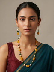 Semi Precious Gemstone yellow Jade Beaded Necklace Set | Ethnic Jewellery For Women