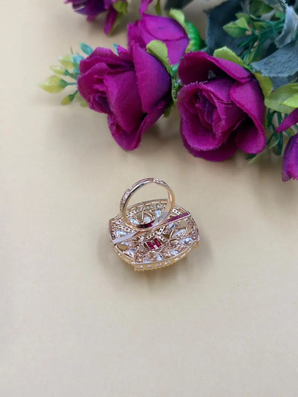 Square Shape Contemporary CZ & Kundan Adjustable Ring For Women - Statement Rings