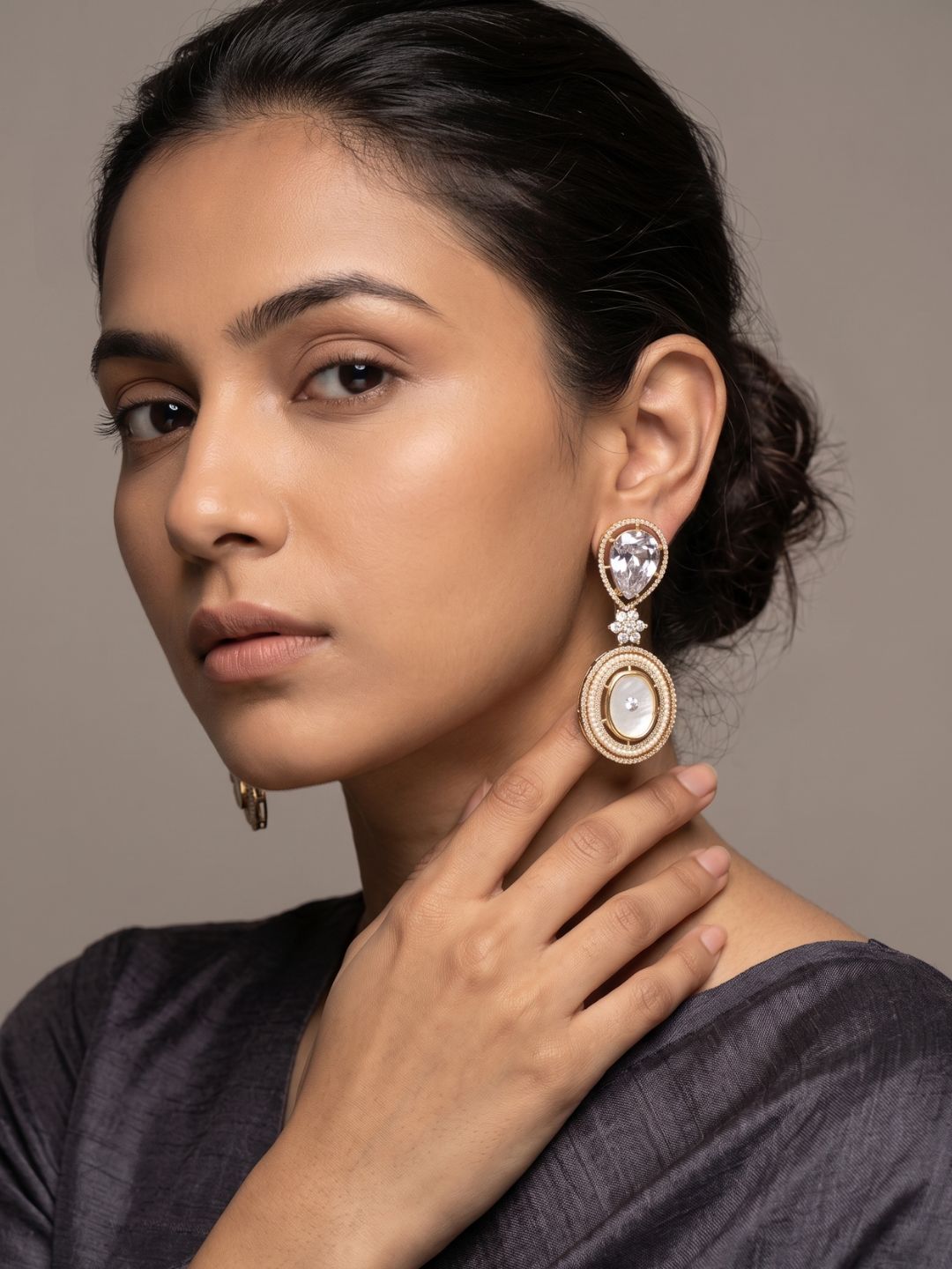 Statement MOP And white AD Stone Dangler Earrings For Women | Indo Western Earrings