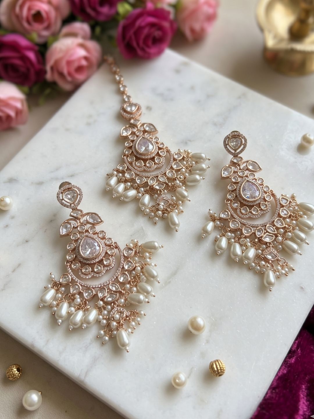 Luxurious Long Layered Polki Kundan Necklace Earring Set With Tikka  | Wedding And Bridal Jewellery