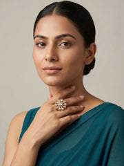 Gold Plated Polki Kundan Adjustable Ring For Women | Ethnic & Traditional