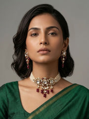 Exquisite Beaded Pearl red  Polki red  kundan Choker