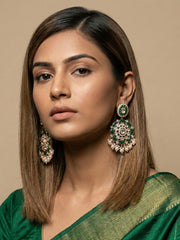 Traditional Kundan Stone Earrings for Women | Statement green stone Earrings For Ethnic & Festive Wear