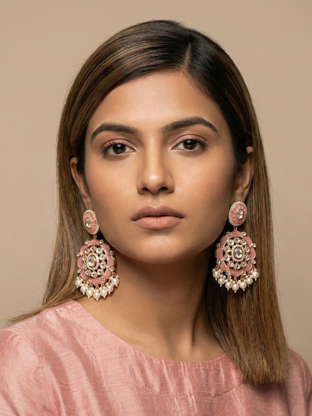 Traditional Kundan Stone Earrings for Women | Statement pink Earrings For Ethnic & Festive Wear