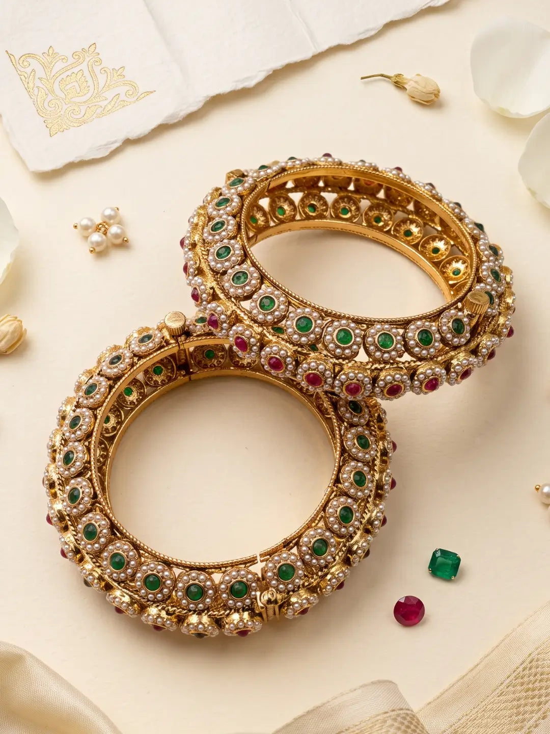 Traditional Gold Plated Muti Colour Pearl Kada Bangles For Women | Wedding, Bridal & Festive Bangles
