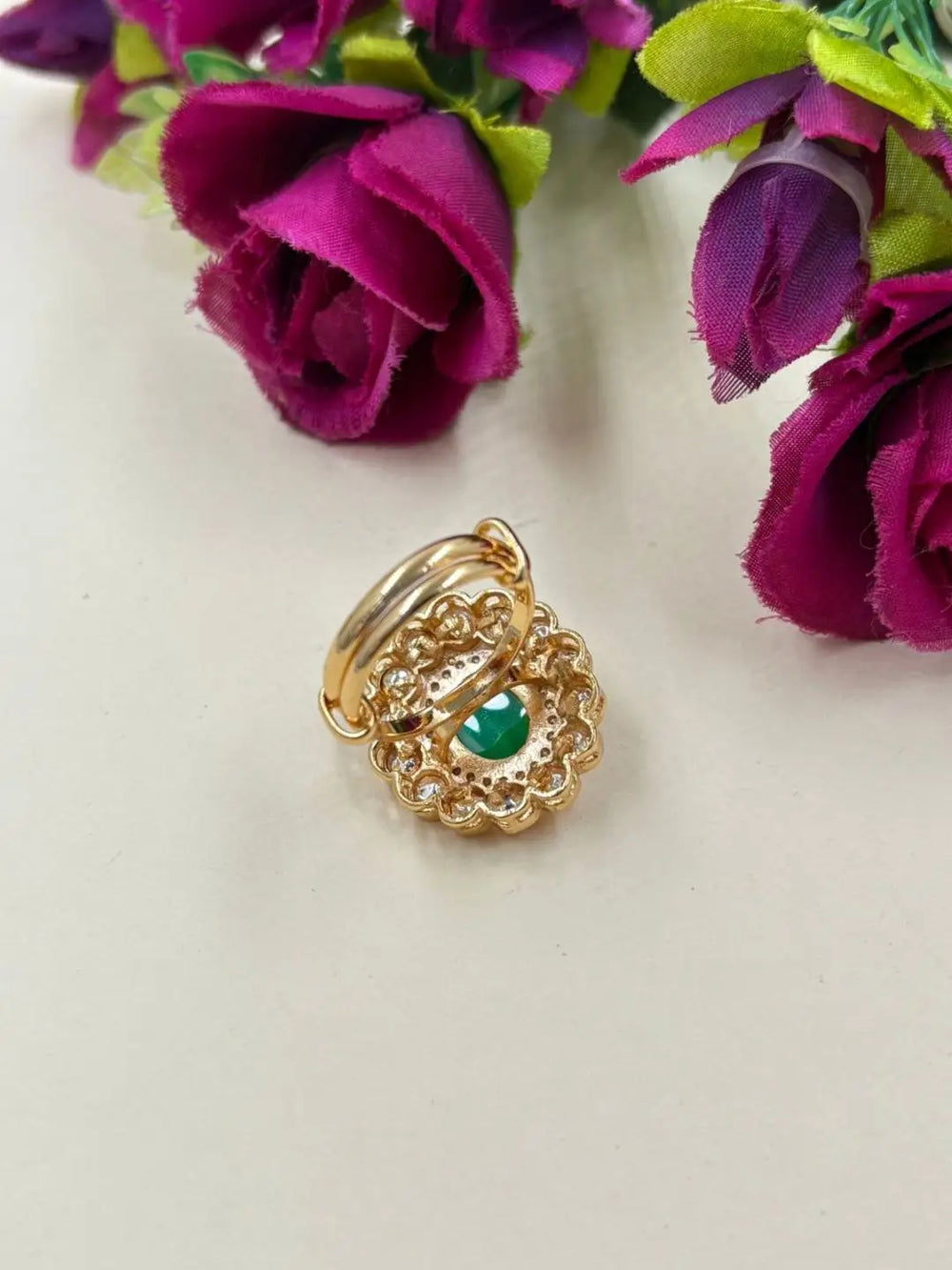 Traditional Party & Wedding Wear Green Stone Adjustable Kundan Ring For Women