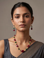 Semi Precious Gemstone red Jade Beaded Necklace Set | Ethnic Jewellery For Women