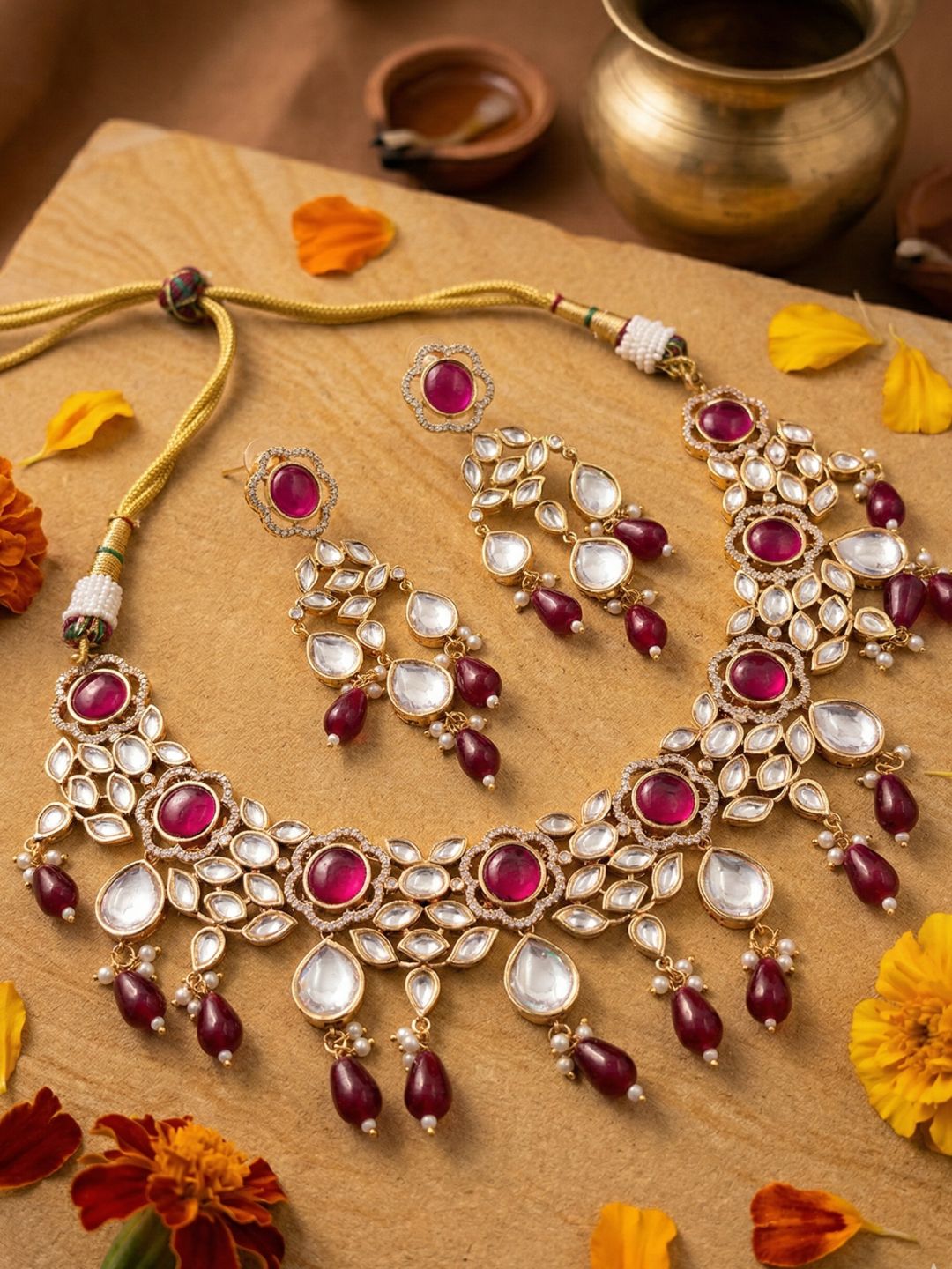 Traditional Beaded Kundan Jewellery Set For Weddings & Festive Wear