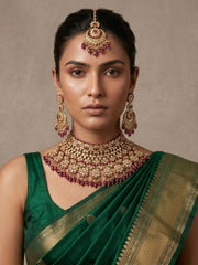 Designer Ruby Red Kundan Bridal Choker Necklace With Maang Tikka & Earrings | Indian Bridal Jewellery