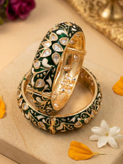 Gold Plated Green Meenakari Kundan Bangles For Women | Wedding & Bridal Bangles