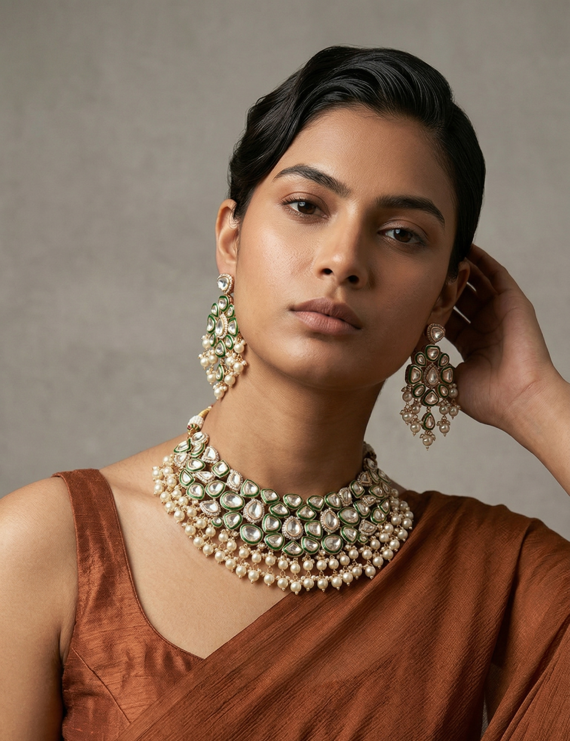 Luxurious Long Layered Polki Kundan Necklace Earring Set With Tikka  | Wedding And Bridal Jewellery