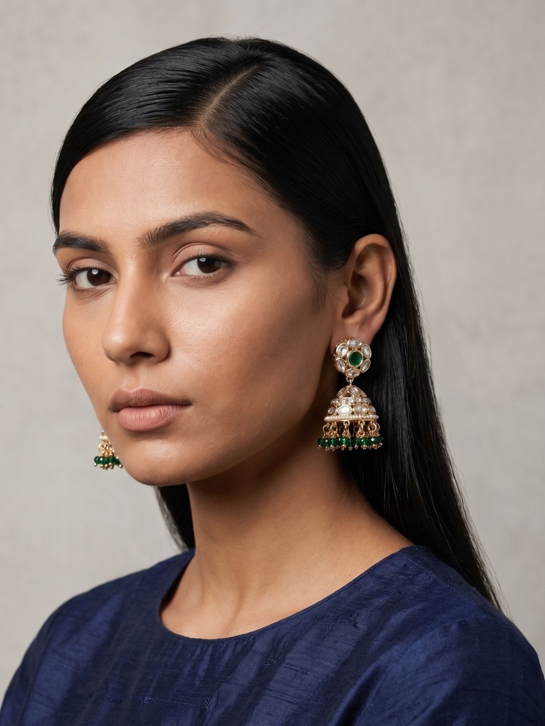 Traditional  green Kundan Jhumka Earrings For Women | Wedding And Festive Wear Earrings