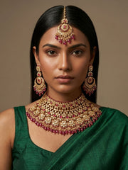Designer Ruby Red Kundan Bridal Choker Necklace With Maang Tikka & Earrings | Indian Bridal Jewellery