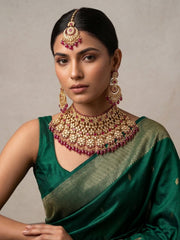 Designer Ruby Red Kundan Bridal Choker Necklace With Maang Tikka & Earrings | Indian Bridal Jewellery