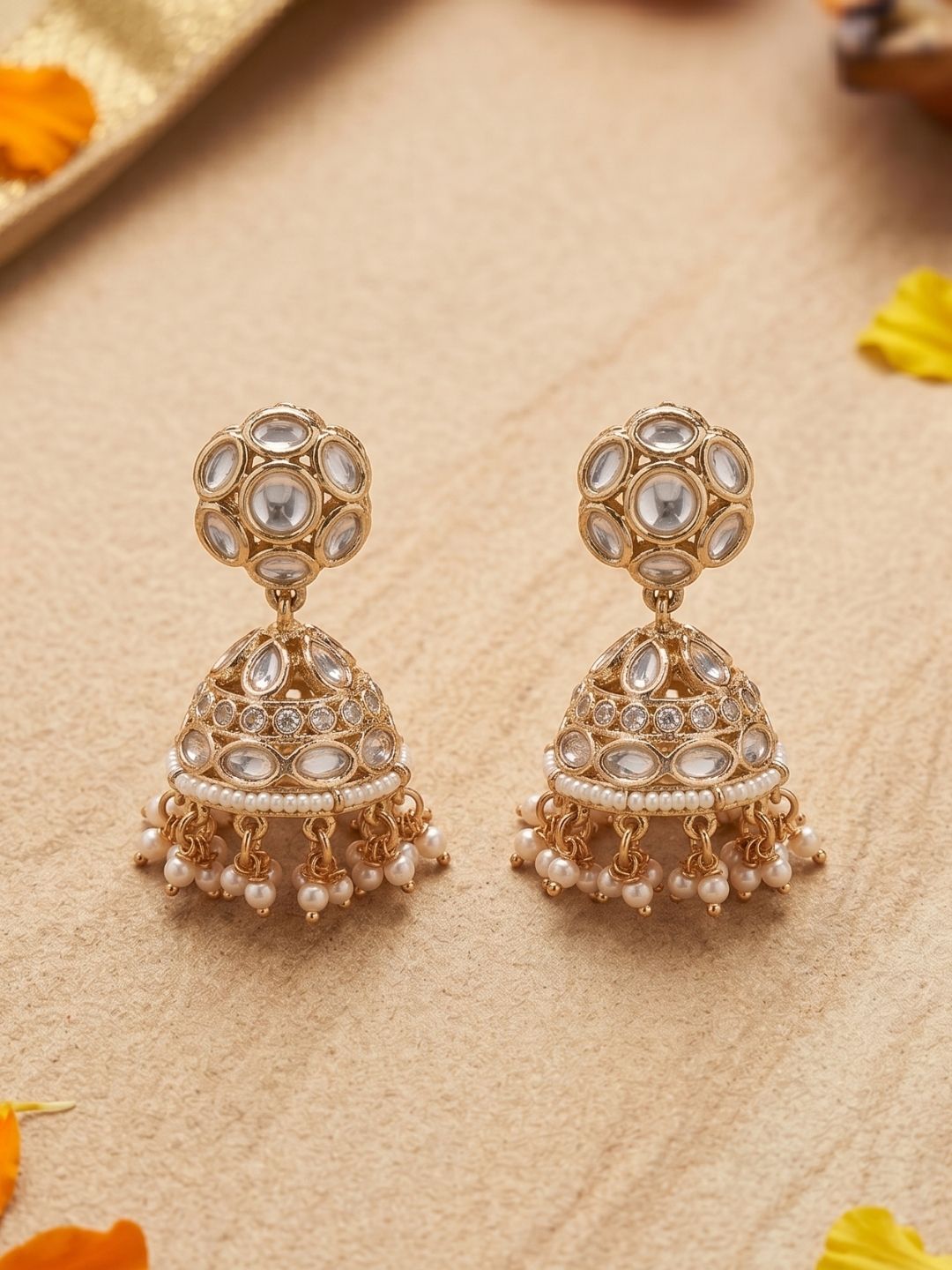 Traditional Kundan Jhumka Earrings with pearl drops handcrafted For Women | Wedding And Festive Wear Earrings