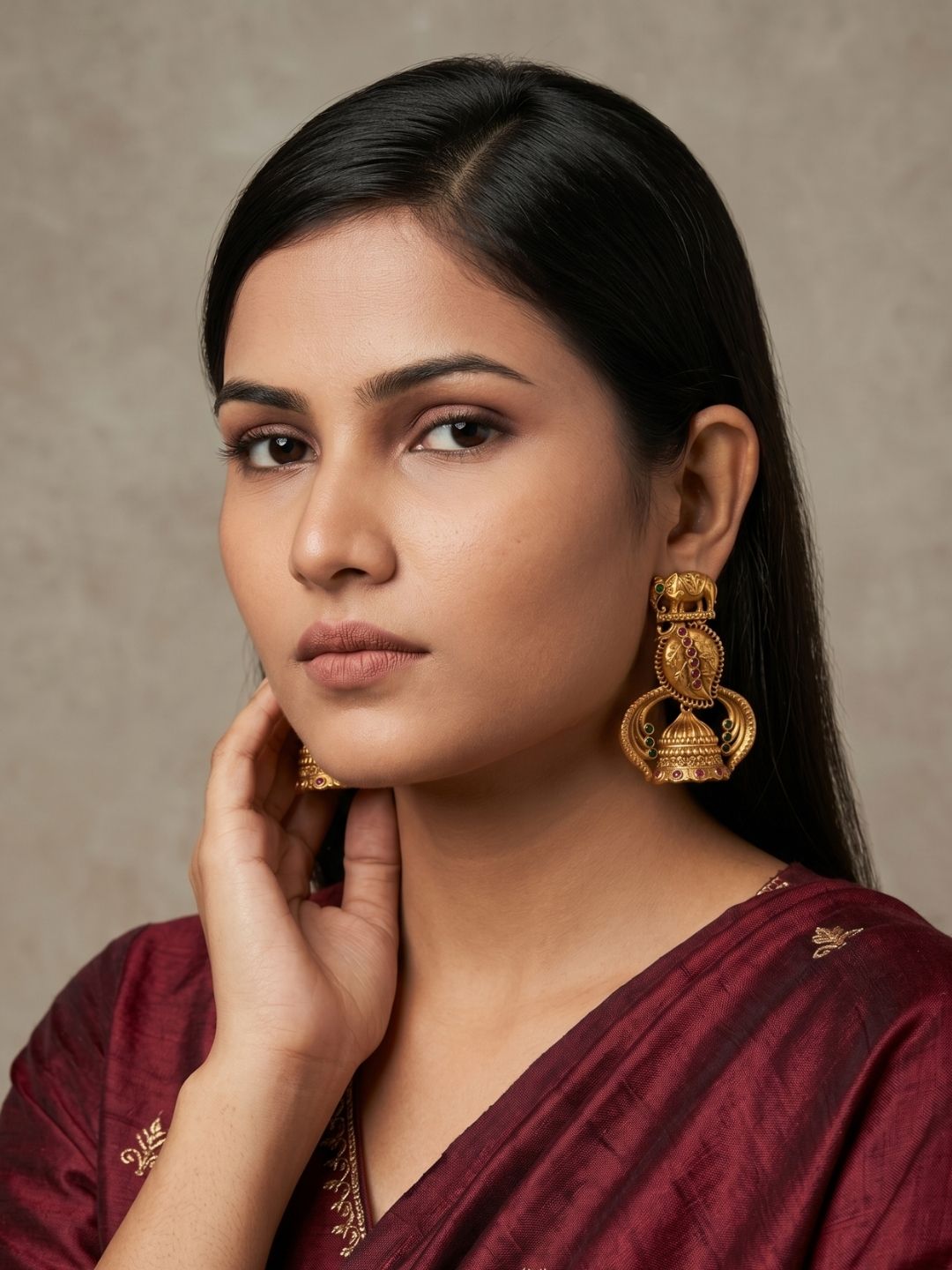 Antique Gold Temple Jhumka Earrings With Elephant Motif | Traditional Ethnic Earrings For Women
