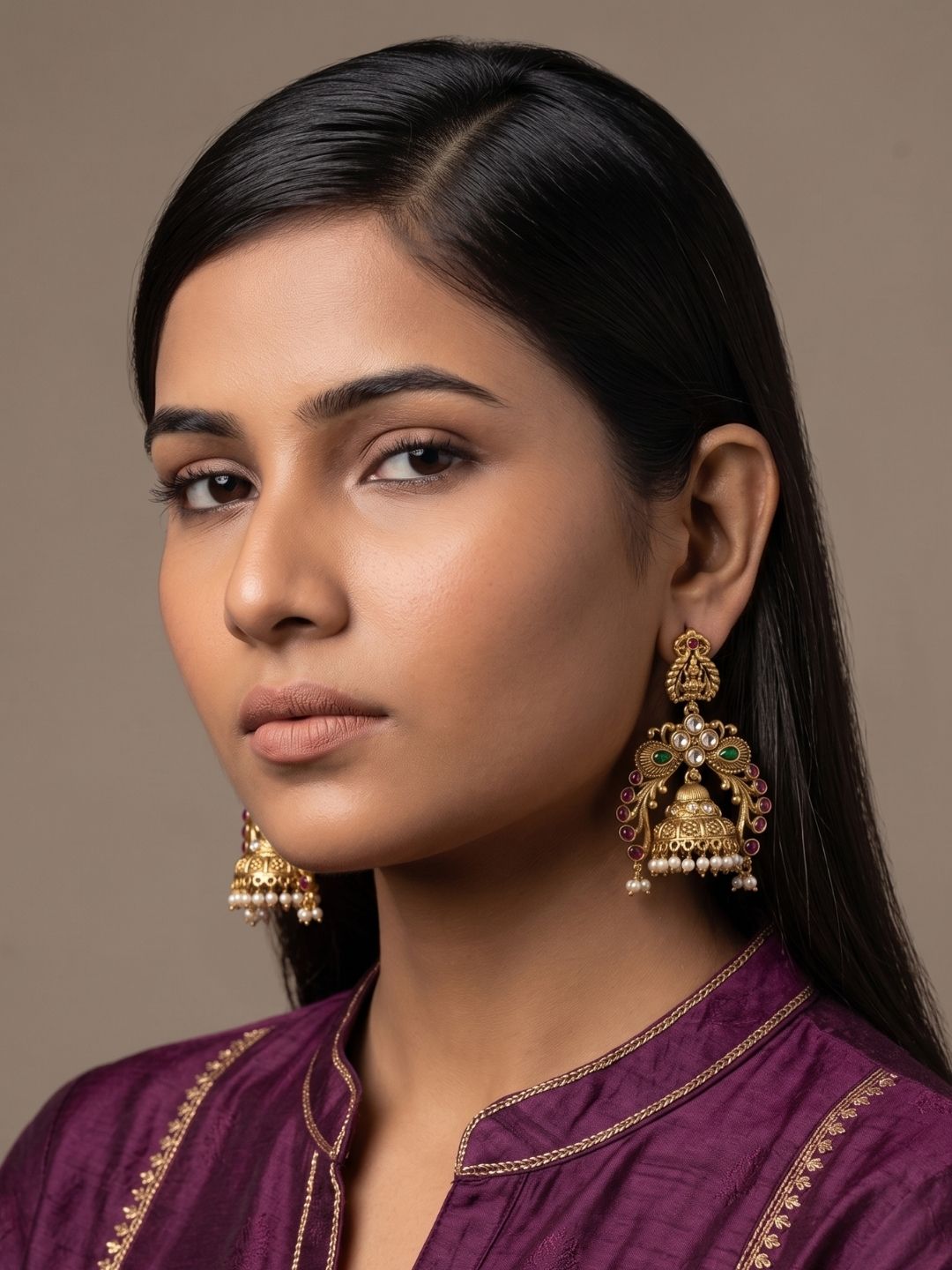 Traditional Antique Gold Lakshmi Temple Jhumka Earrings | Wedding & Festive Wear temple earrings