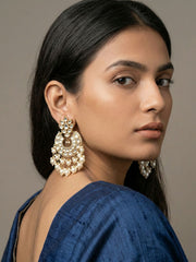 Traditional Gold Plated Polki Chandbali Earrings with pearl beaded drops handcrafted For Women | Wedding And Party Wear earrings 