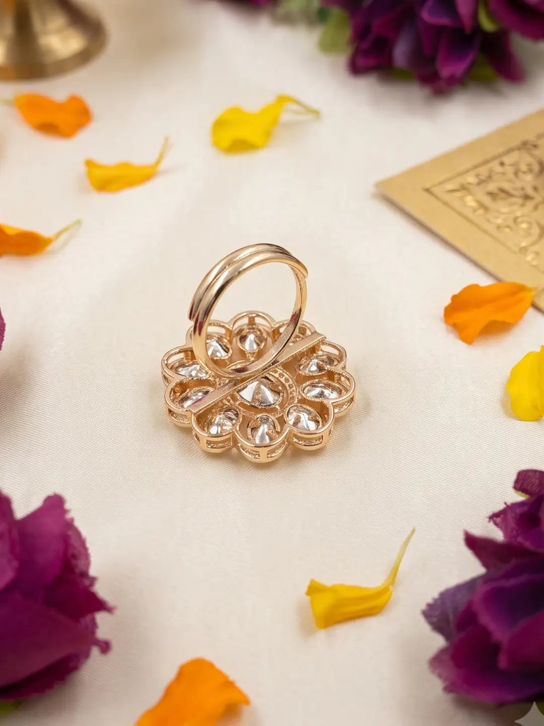 Gold Plated Polki Kundan Adjustable Ring For Women | Ethnic & Traditional