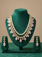 Gold Plated Beaded Kundan Statement Necklace Set For Women - Indian Ethnic Jewellery