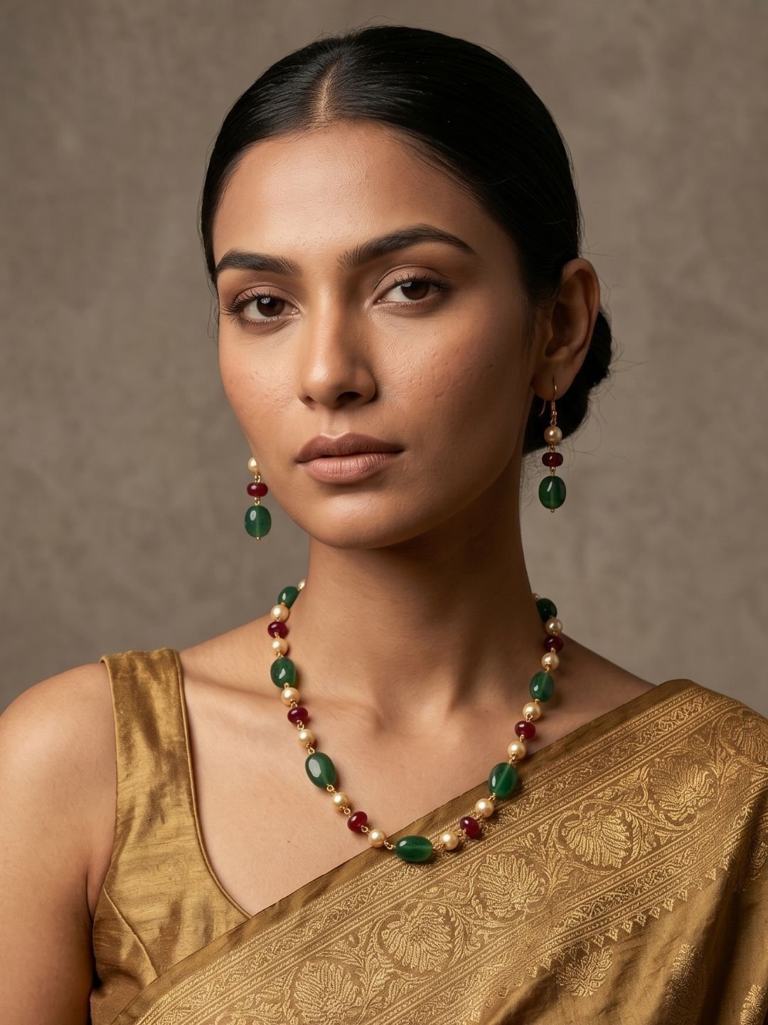 Semi Precious Gemstone Green  Jade Beaded Necklace Set | Ethnic Jewellery For Women
