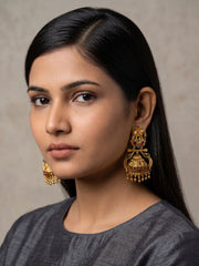 Antique Gold Elephant Temple Jhumka Earrings For Ethnic & Traditional Wear