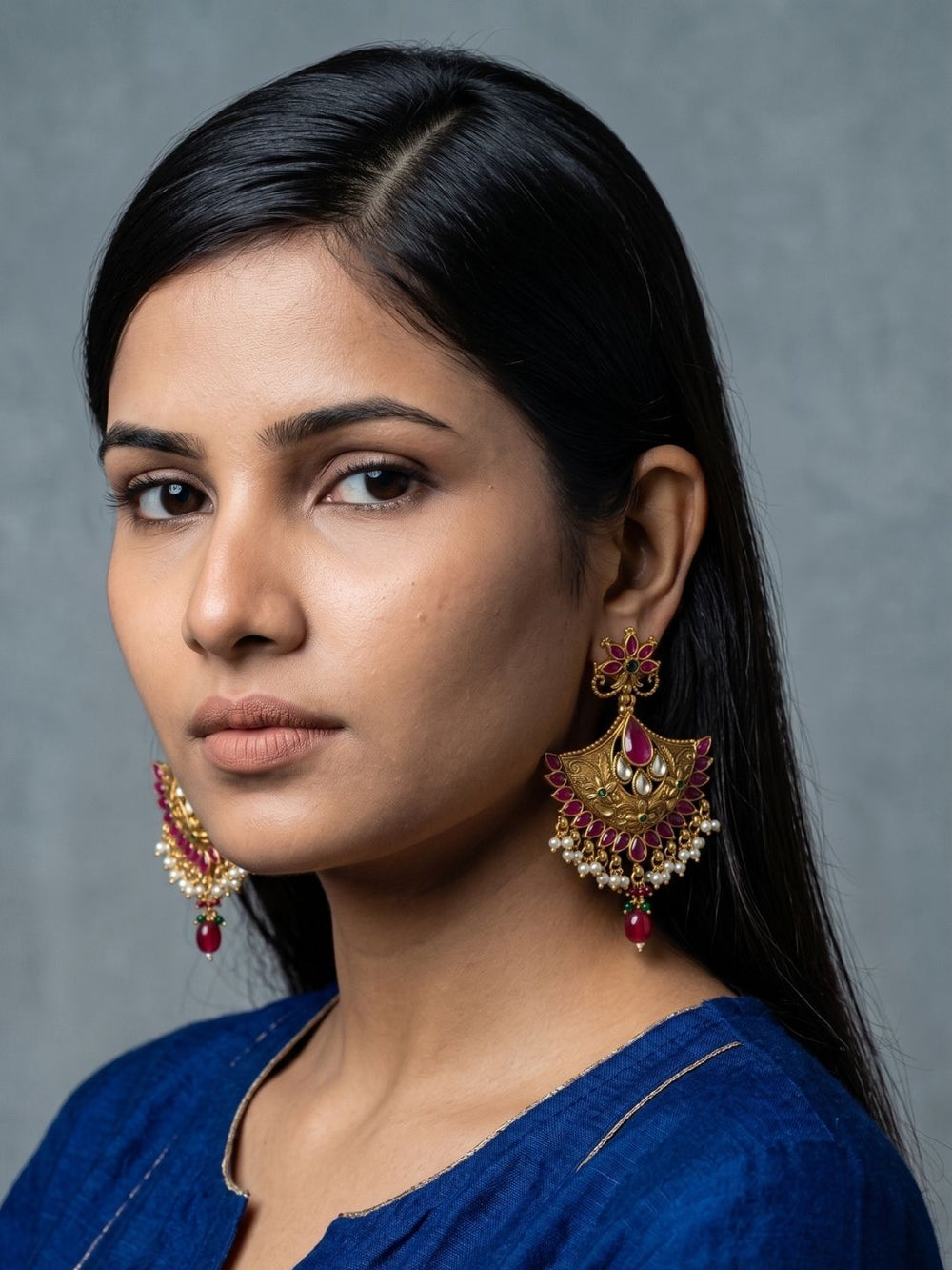 Gold Plated Traditional Golden Pink Chandbali Earrings | Wedding & Festive Wear Earrings