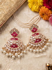 Gold Plated Statement Pearls Kundan Choker Necklace Set - Wedding Jewellery Set