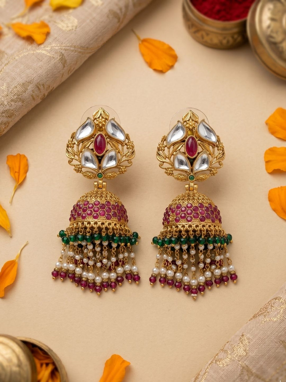 Gold Plated Antique Gold Jhumka Earrings | Wedding And Bridal Jhumki Earrings