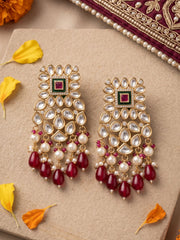 Vamika Pretty Polki Kundan Dangler Earrings With Red Drops | Statement Earrings