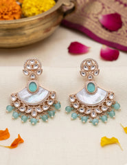 Designer Kundan And Mother Of Pearl Beaded Chandbali Earrings For Women  - Statement mint green beaded chandbali Earrings