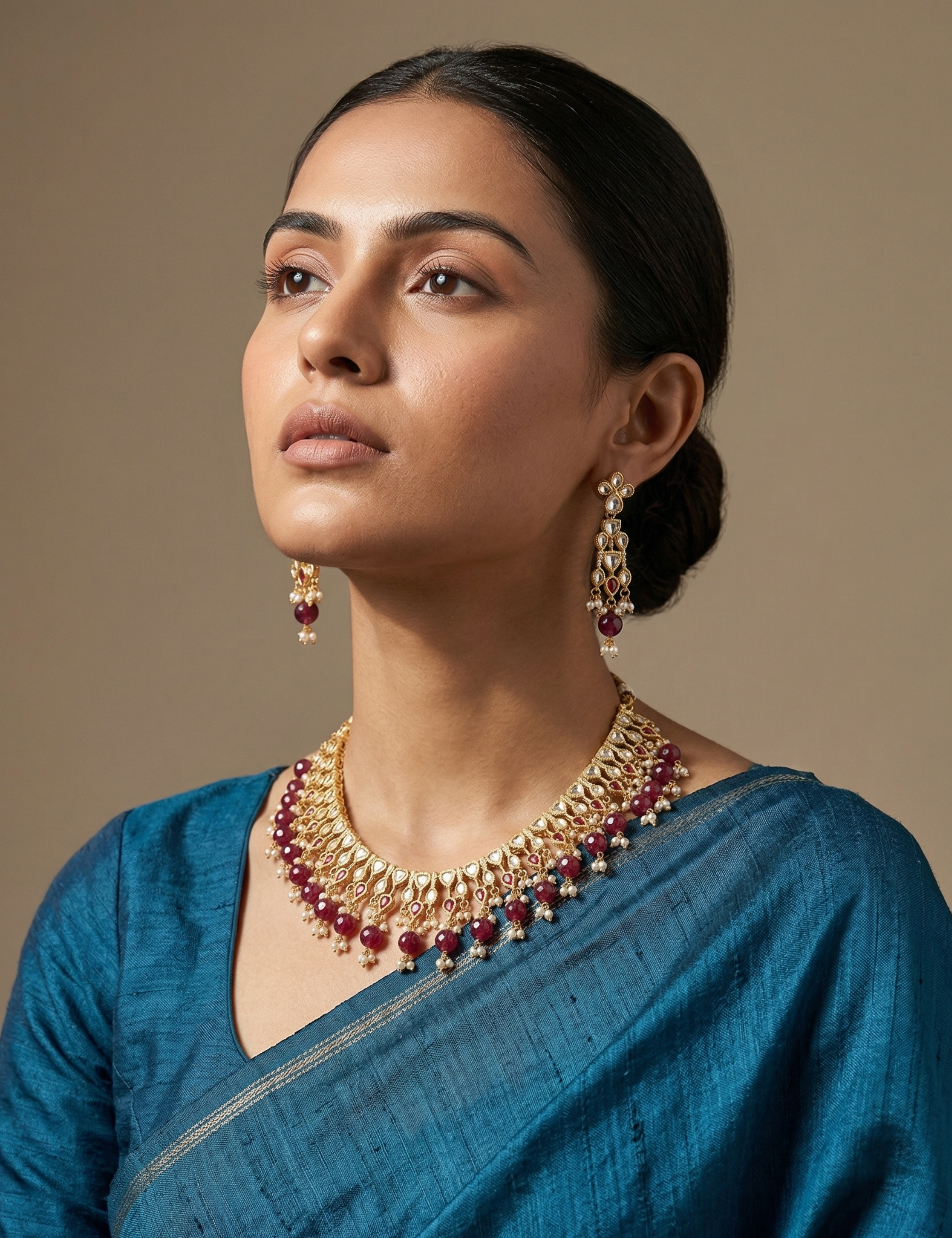 Luxurious Long Layered Polki Kundan Necklace Earring Set With Tikka  | Wedding And Bridal Jewellery