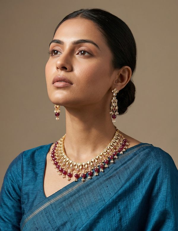 Luxurious Long Layered Polki Kundan Necklace Earring Set With Tikka  | Wedding And Bridal Jewellery