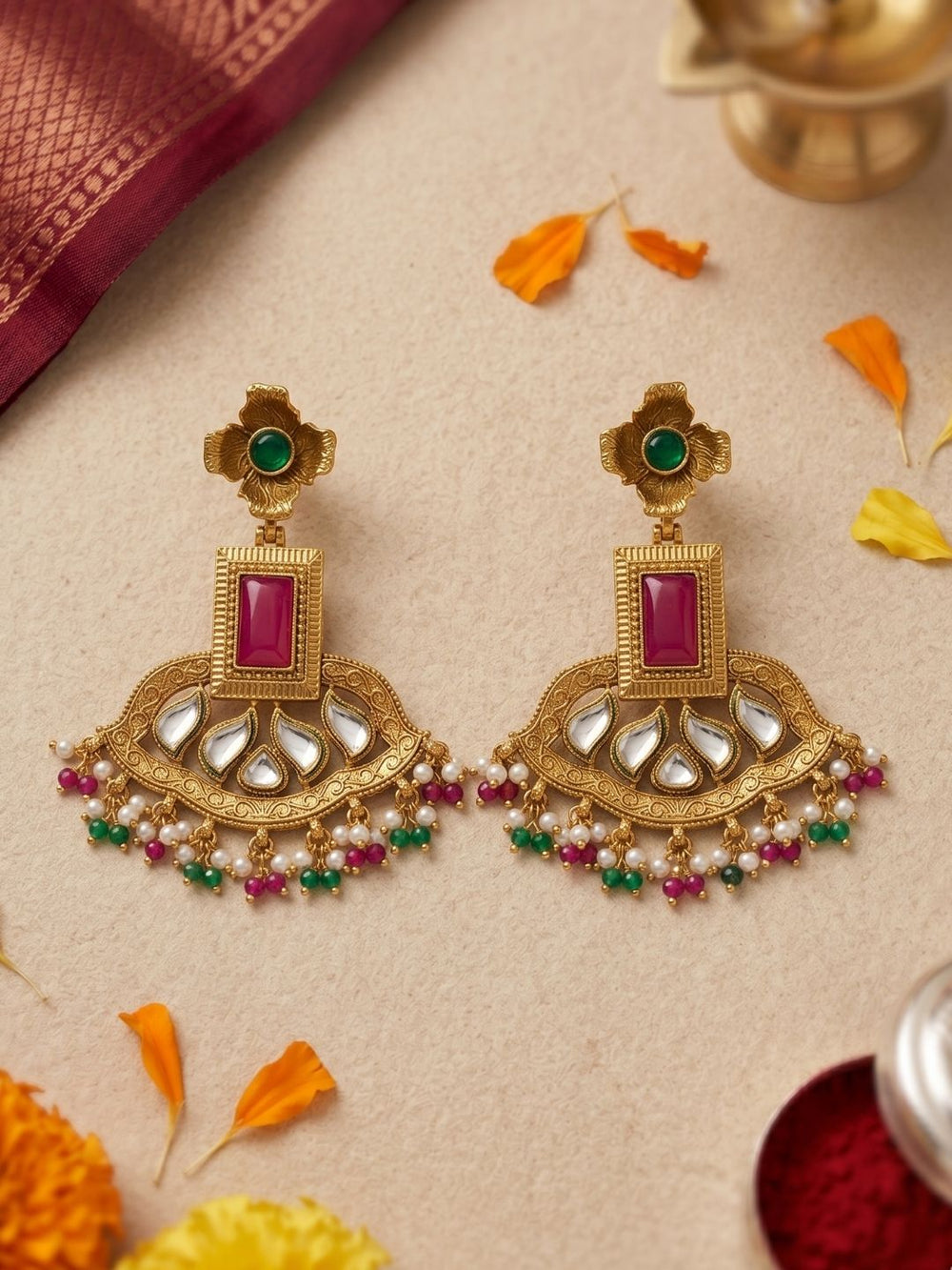 Traditional Antique Gold Plated Ethnic Earrings For Women | Festive And Party Wear
