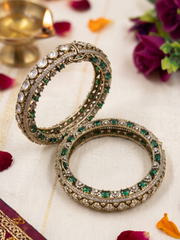 Luxury Antique Victorian Polki Kada Bangles With Emerald Stones | Wedding & Bridal Kada Bangles