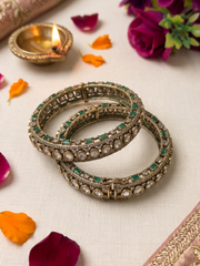 Luxury Antique Victorian Polki Kada Bangles With Emerald Stones | Wedding & Bridal Kada Bangles