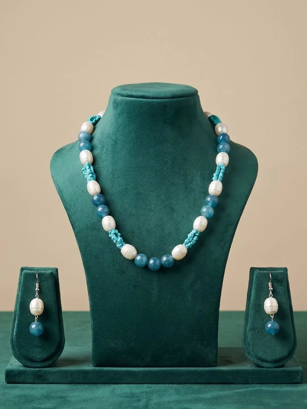 Contemporary Blue Jade & Pearls Beaded Necklace Set | Indo Western Beaded Necklaces 