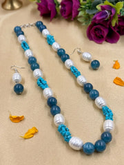 Contemporary Blue Jade & Pearls Beaded Necklace Set | Indo Western Beaded Necklaces 