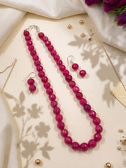 Cherry-red single-strand beaded necklace with silver-plated detailing, suited to styling with sarees, kurtis and Indo-Western outfits