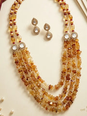 Citrine and Kundan beaded jewellery set designed for weddings, receptions, festive celebrations and traditional Indian outfits.