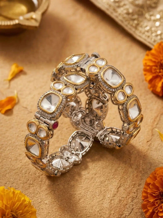 Dual Tone Victorian Uncut Polki Kundan Kada Bangles For Women | Wedding & Party Wear bangles for women 