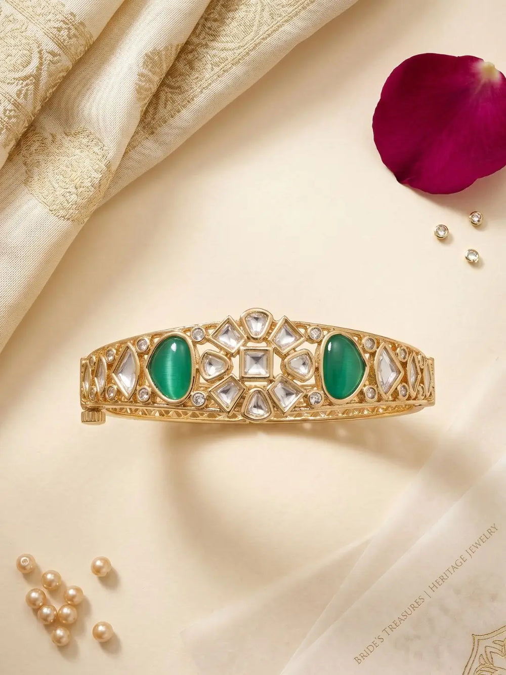 Elegant Gold Plated Green Kundan Bracelet For Women | Festive & Ethnic Wear