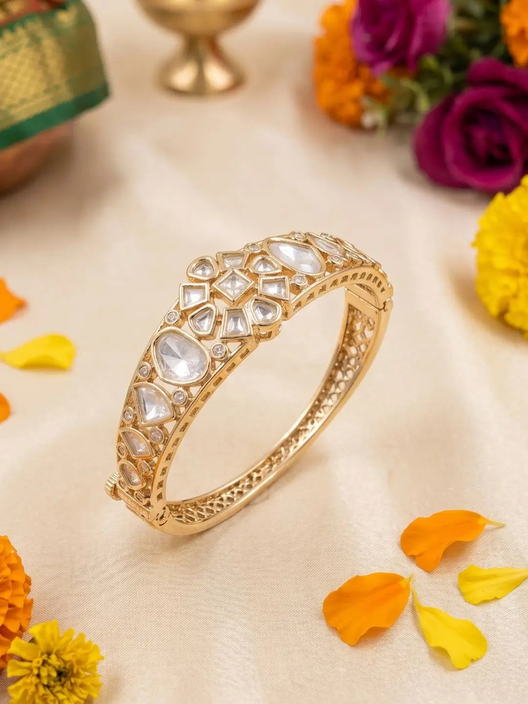 Elegant Gold Plated Kundan Bracelet For Women | Festive & Ethnic Wear kada