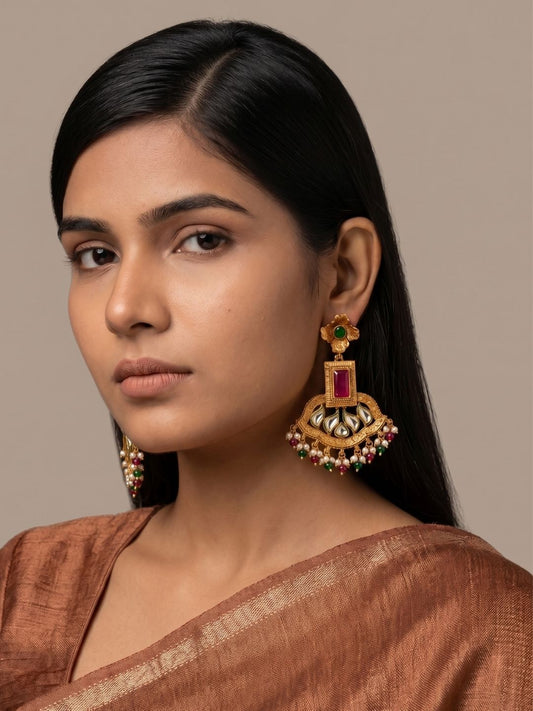 Traditional Antique Gold Plated Ethnic Earrings For Women | Festive And Party Wear golden earrings 