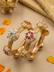 Traditional Gold Plated Kundan Pearls Kada Bangles For Women - Wedding & Party Wear