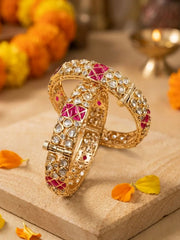 Gold Plated Ruby And Kundan studded Bangles For Women - Wedding And Party Wear Indian Bangles