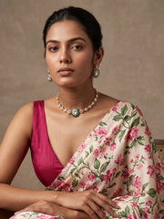 Green gold plated Polki Kundan choker with uncut stones, enamel detailing and matching earrings, designed for wedding and party wear outfits.