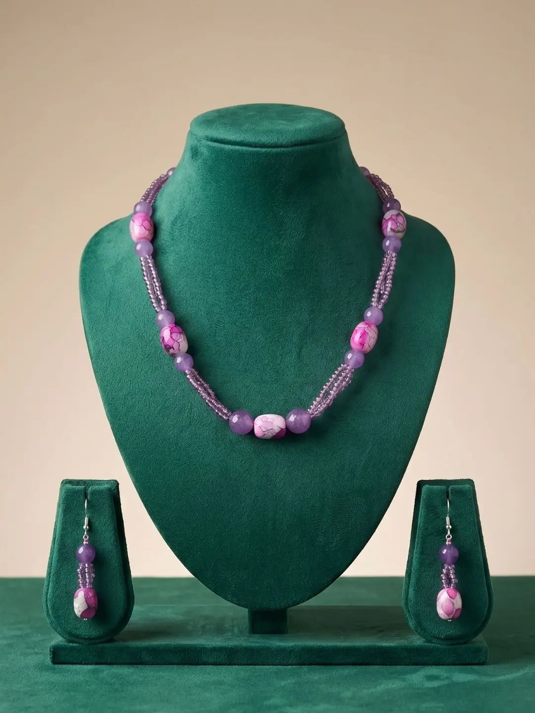 Handcrafted Amethyst Multi Strand Beaded Necklace Set | Purple Beads Necklace 