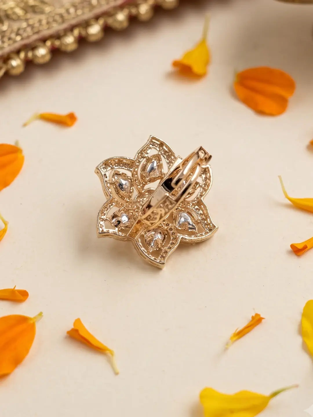 Elegant Flower Design Polki Finger Ring For Women | Ethnic Traditional & Statement