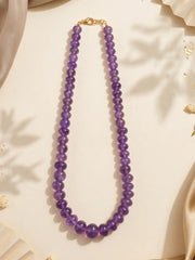 Purple amethyst beaded necklace with gold-plated detailing, suited to styling with sarees, lehengas, Anarkalis and Indo-Western outfits